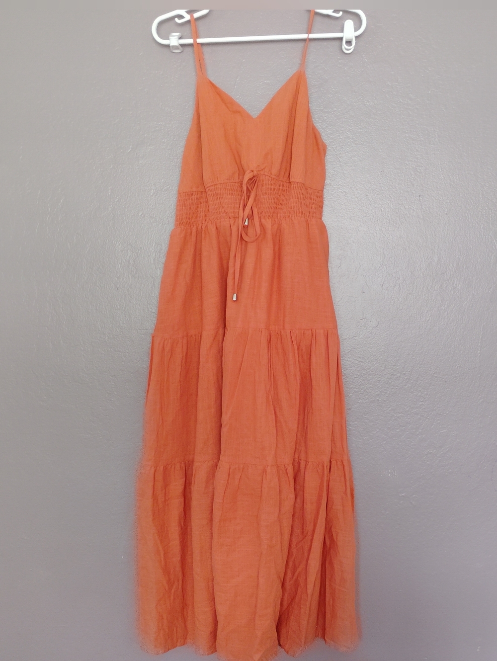 Grace Karin Orange V Neck Boho Cottagecore Tiered Midi Dress M